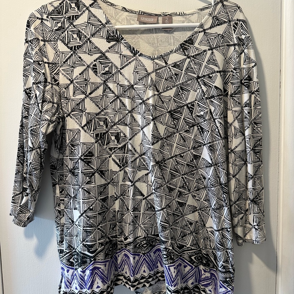 Chico's Black and White Geometric Blouse